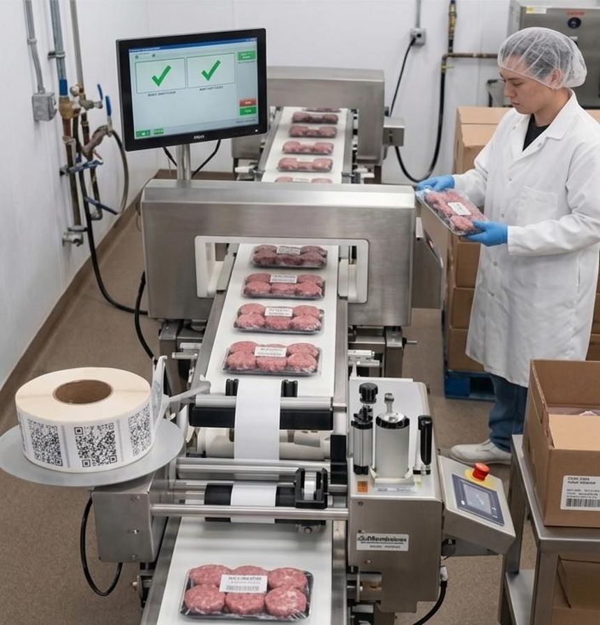 Patty line — portioned, checkweighed and case-packed