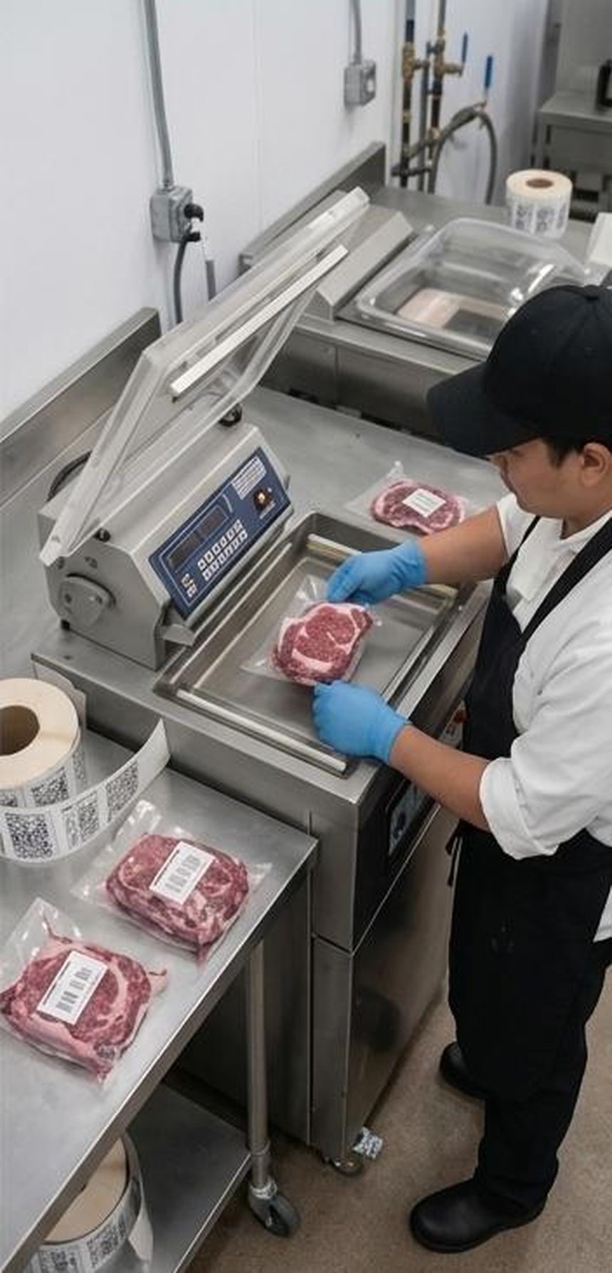 Vacuum packing and labeling to spec